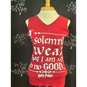 Harry Potter Womens Red I Solemnly Swear Graphic Tank Top V-Neck Size M Marauder